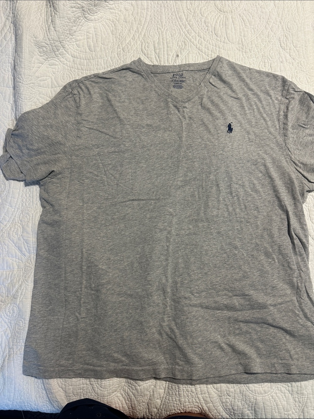 Polo by Ralph Lauren Men's Heather Gray V-Neck Tee with Navy Pony XL